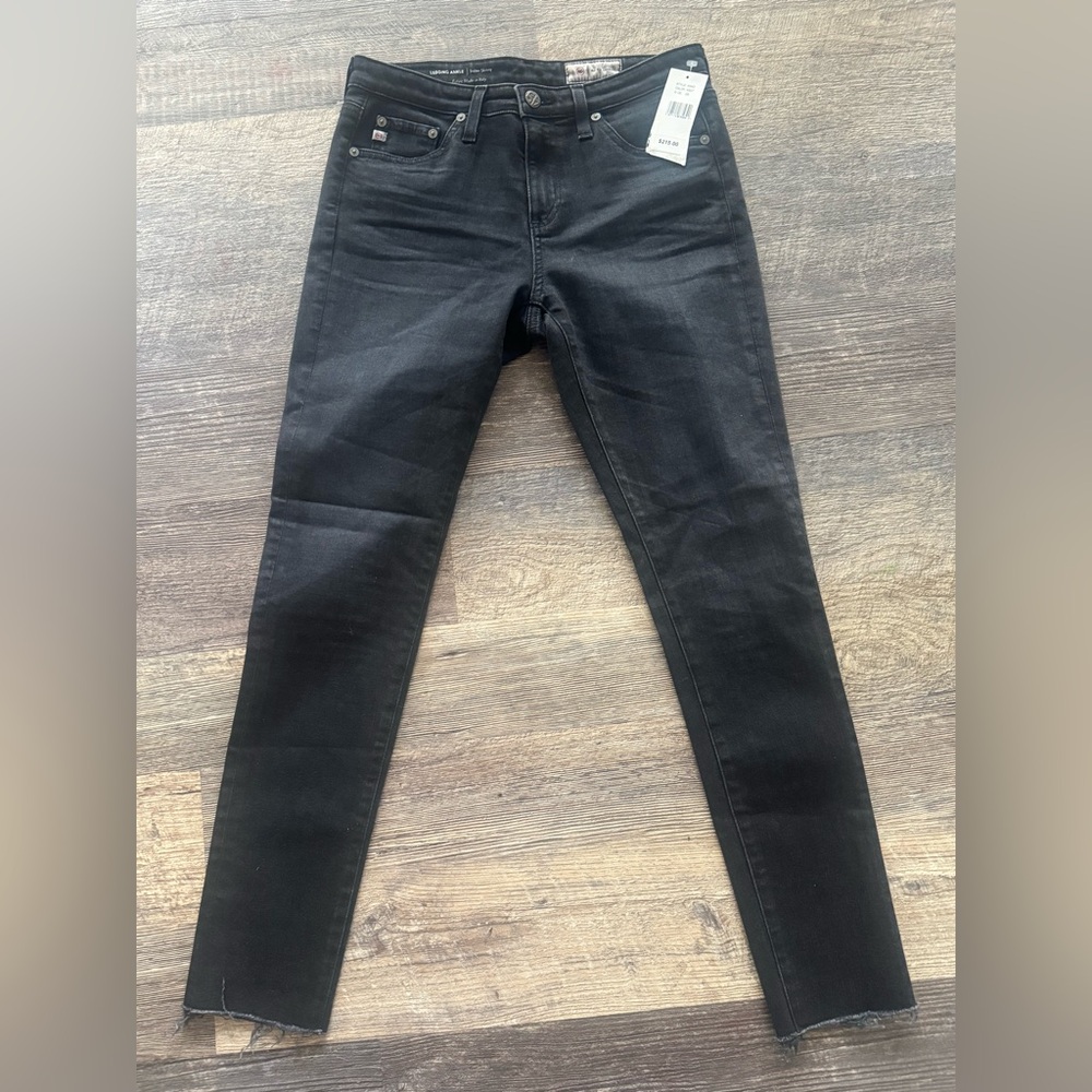 NWT AG Jeans legging Skinny Ankle Black Denim Made in Italy Size 26 Raw Hem $215
